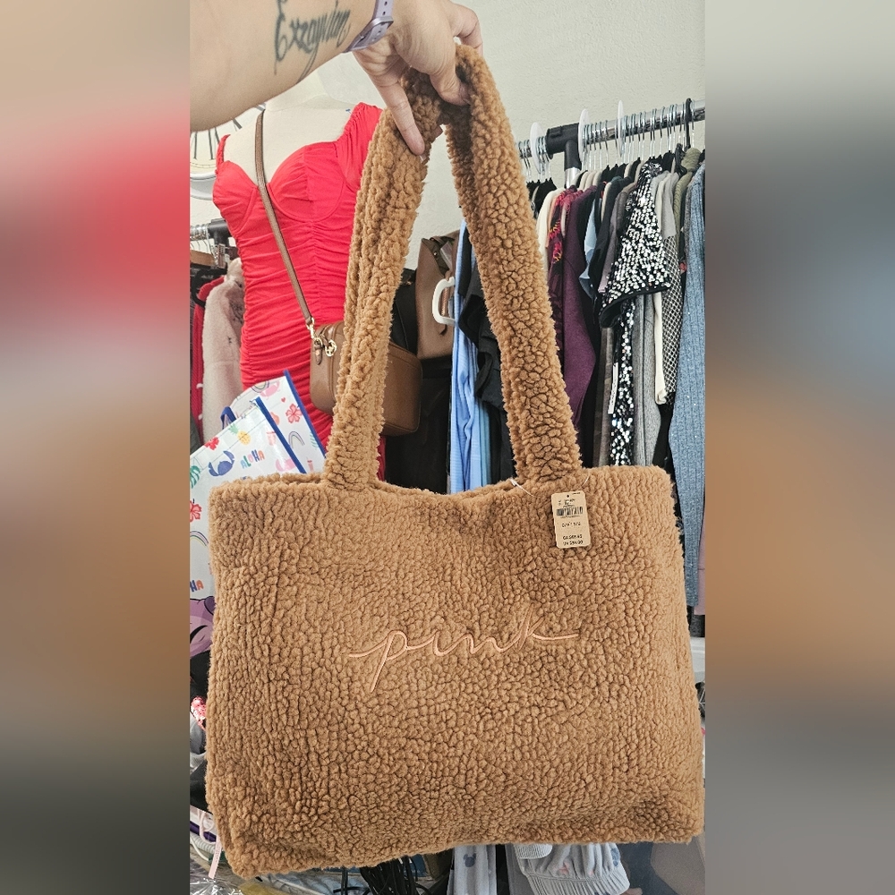 PINK Victoria's Secret Camel Sherpa Tote NWT